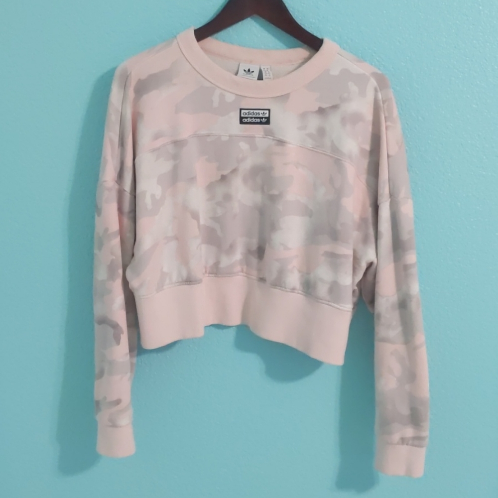 Adidas Pink Camo Cropped Sweater